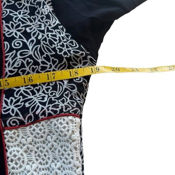 Asopalav Indian Salwar Kameez Black Red White XL Embroidered Lace Sheer Sleeves - Picture 13 of 15